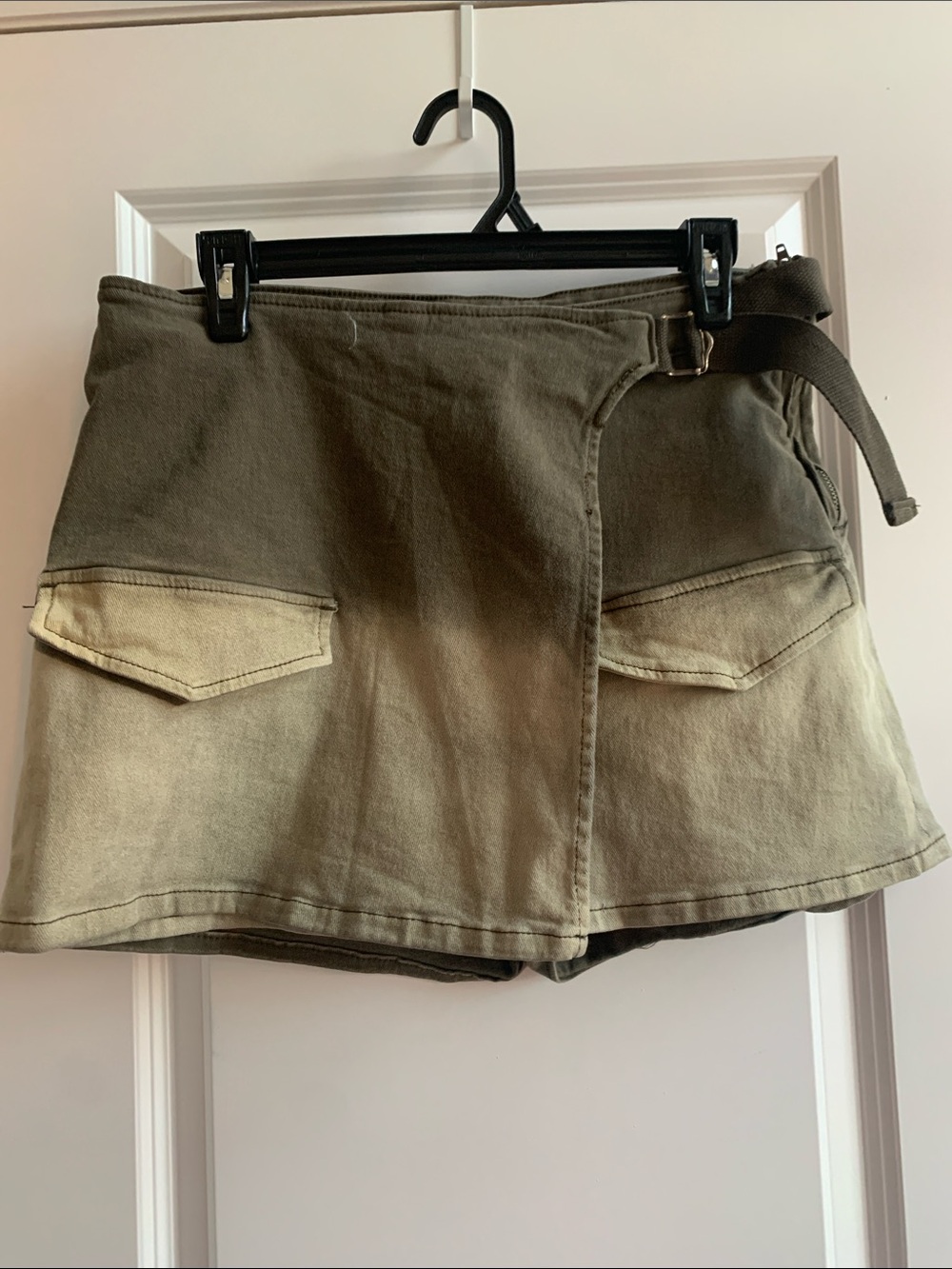 American Bazi Olive Ombre Cargo Skort with Side Belt